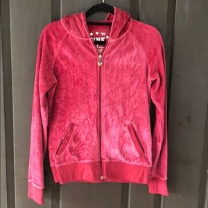 Pink VictoriaSecret Velour Embroidered ZipUp Hoody
